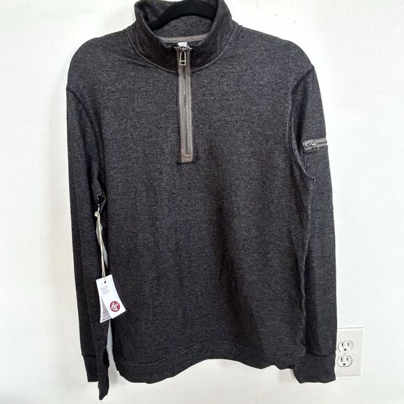 Manduka Yoga Men's Performance 1/4 Zip Rib Top Sweatshirt Sport Black/Gray Sz M - Picture 1 of 10